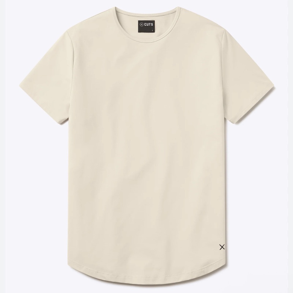 CUTS CLOTHING MEN’S AO CURVE-HEM TEE SIZE XL IVORY CREAM